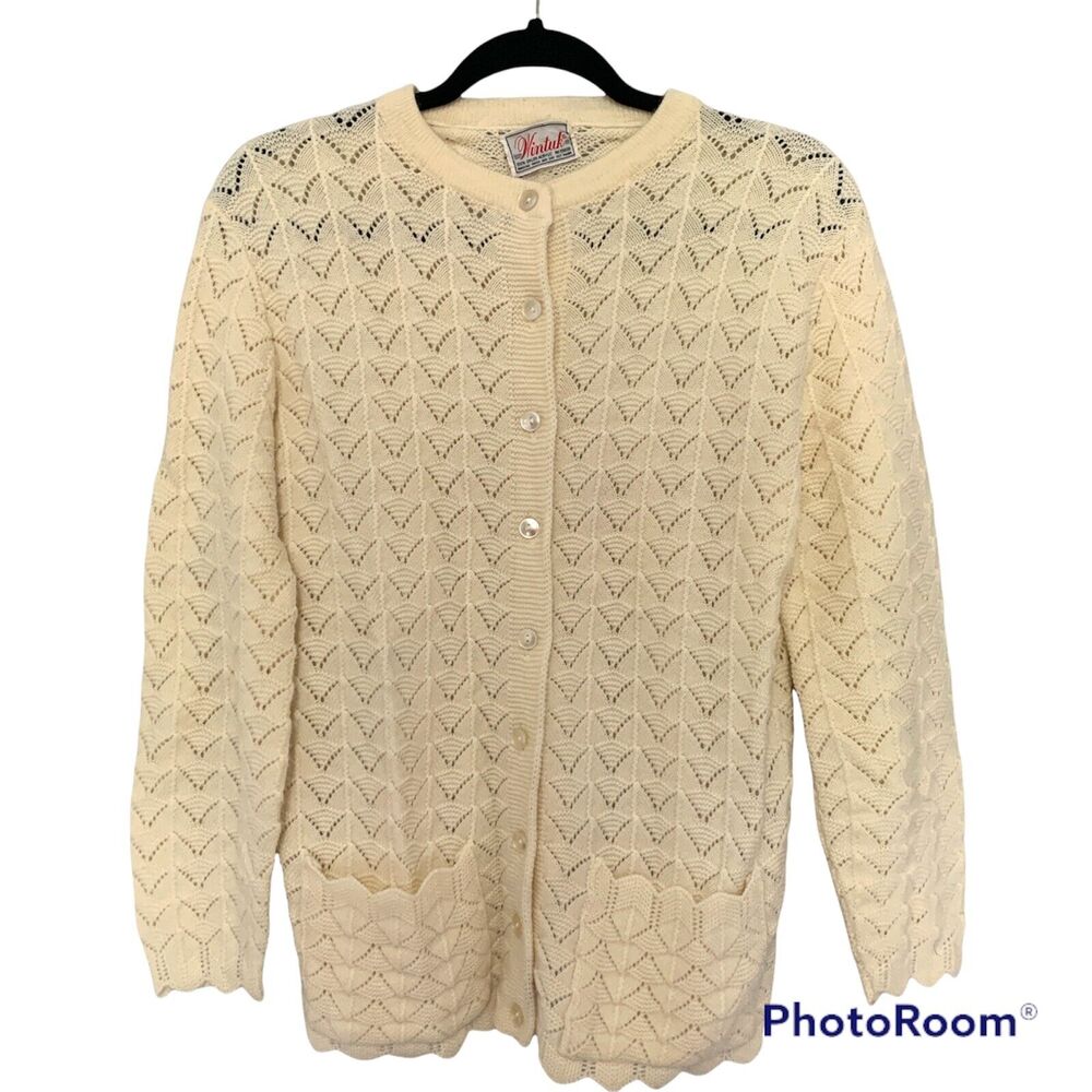 Vintage Trafashions Wintuk Cardigan Womens L Acrylic Open Knit Button Up Sweater